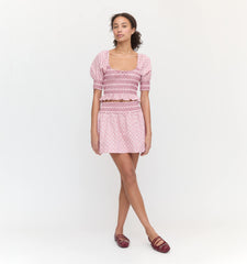 CouturebudThe Delphine Mini Nap Skirt - Rose Circular Lattice