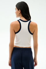 Kiki Rib Crop Tank - White/Indigo
