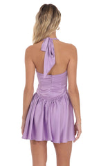 Lilac Satin Halter A-line Dress