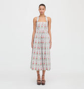 Couturebud The Fleur Midi Dress - Green Floral Block Stripe