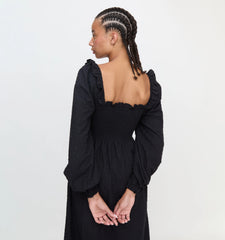 Couturebud The Scarlett Long Sleeve Nap Dress - Black Textured Dot