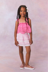 Girls Billie Cotton Stripe Skirt- CAPTIVA PINK