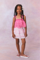Girls Billie Cotton Stripe Skirt- CAPTIVA PINK