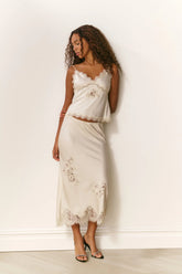 Vivia Satin Lace Midi Skirt