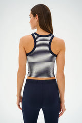 Kiki Rib Crop Tank - White/Indigo Stripe