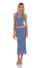 Chiffon Midi Skirt in Powder Blue