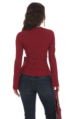 LaceTrim Wrap Top in Burgundy