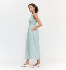 Couturebud The Cosima Nap Dress - Sage Green Tonal Seersucker