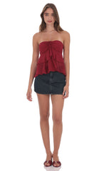 Maroon Chiffon Strapless Ruffled Top