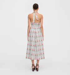 Couturebud The Fleur Midi Dress - Green Floral Block Stripe