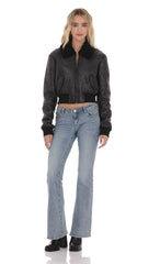 Sherpa Washed Faux Leather Jacket in Black