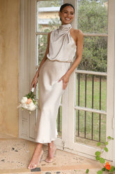 Halter Sleeveless Satin Bridesmaid Dress