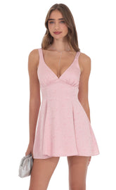 Dusty Pink Floral Jacquard Bow Tie Dress