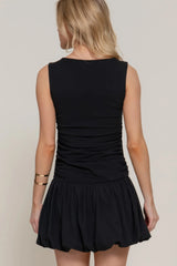 Sleeveless Boat Neck Voluminous Mini Dress