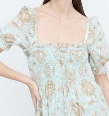 CouturebudThe Scarlett Nap Dress - Aqua Calico Trellis