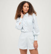 Couturebud The Dorothea Top - Powder Blue Baroque Shell Linen