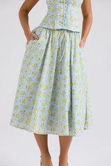 Vintage Floral Print Top + Skirt Set