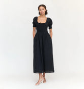 Couturebud The Madeline Nap Dress - Black Linear Swiss Dot