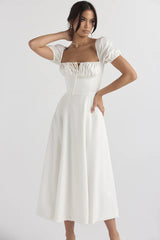 Tallulah White Puff Sleeve Midi Dress