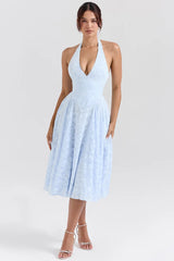 Bluebell Floral Jacquard Halter Midi Dress