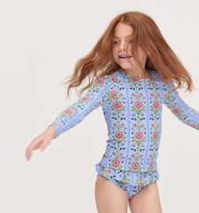 Couturebud The Baby Ariel Rashguard Set - Blue Floral Block Stripe