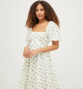Couturebud The Organza Matilda Dress - Olive/Coral Floral Jacquard