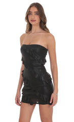 Black Metallic Ruffled Bodycon Dress