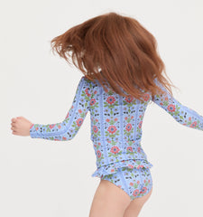 Couturebud The Tiny Ariel Rashguard Set - Blue Floral Block Stripe