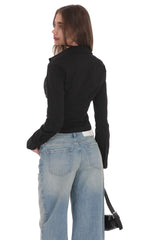 Ruched Button-Up Shirt in Black