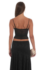 Sheer Lace Spaghetti Top in Black