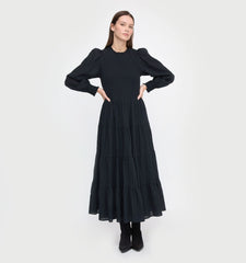 Couturebud The Viviana Nap Dress - Black Linear Swiss Dot