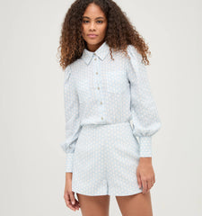 Couturebud The Dorothea Top - Powder Blue Baroque Shell Linen