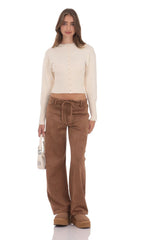 Cream Cinched Knit Cardigan