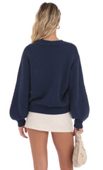 Knit Balloon Sleeve Jumper in Navy
