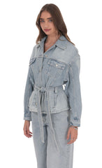 Oversized Belted Light Blue Denim Jacket