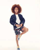 Couturebud The Tiny Leo Short - Navy Peony Bouquet Cotton Sateen