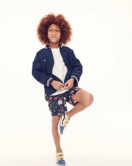 Couturebud The Tiny Leo Short - Navy Peony Bouquet Cotton Sateen