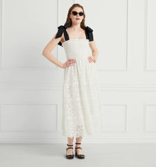 Couturebud The Lace Ribbon Ellie Nap Dress - White Lace with Black Ribbon