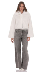 Faux Fur Cropped Jacket in White