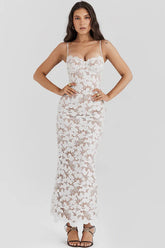 Pearl White Floral Embroidered Maxi Dress