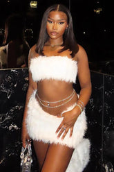 White Fur Skirt Set