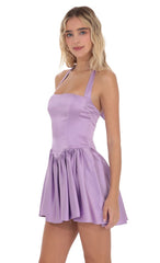 Lilac Satin Halter A-line Dress