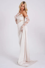 Callie Lace Satin Corset High Slit Gown