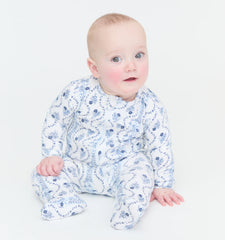 Couturebud The Footie Pajama - Blue Vine Stripe