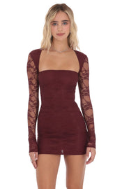 Lace Long Sleeve Bodycon in Burgundy