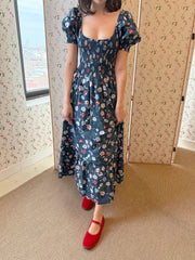 Couturebud The Louisa Nap Dress - Navy Belgravia Floral Ikat