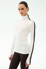 Jackson Rib Full Length Turtleneck - White/Dark Chocolate