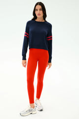 Brooks Stripe Fleece Sweatshirt - Indigo/Lotus Red