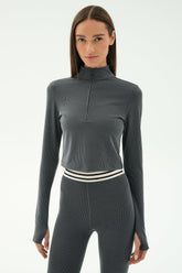 Stevie Active Rib Half Zip - Heather Grey