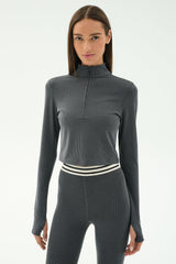 Stevie Active Rib Half Zip - Heather Grey